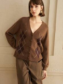 Arave Women's Arctic Fleece Fabric Loose Fit Diamond Placket Design Everyday Casual Cardigan    Sweater Winter Clothes Without Scarf - Multicolor - View 8