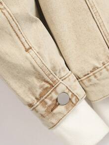 Manfinity Homme Men's Casual Denim Long Sleeve Jacket, Street Fashion Style Beige Jacket - Apricot - View 7