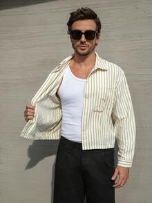 Manfinity Homme 男士条纹休闲长袖衬衫 - 杏色 - 查看 5