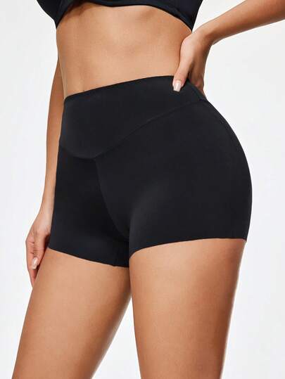 Shapelle Forme Pantalones cortos de elásticos de cintura cómodos y minimalistas para mujeres en color negro