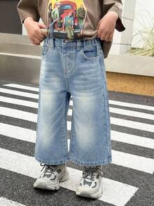 Baby Boy Casual Loose Fit Blue Denim Jeans With Pockets - Light Wash - View 4
