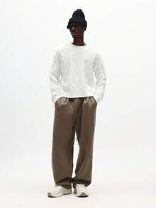 SUMWON 男士圆领套头毛衣，长袖，冬季舒适针织衫，经典菱形图案设计，男士毛衣上衣，针织衫，男士套头衫，男士纯色针织衫 - 白色 - 查看 3