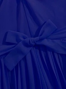 Tween Girls' Round Neck Sleeveless Waist Splicing Pleated Elegant Party Jumpsuit - Blue - View 3