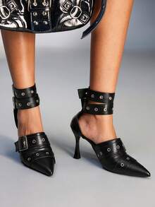 CUCCOO GRLICON Sandalias de tacón alto con punta puntiaguda y un solo tirante, estilo europeo y americano, adecuadas para Halloween, Navidad, fiestas, atuendos Y2K, tallas grandes