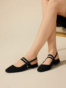 CUCCOO BASICS Women's Fashionable Versatile Commuting Minimalist Open-Back Flats For Christmas - Black - View 3