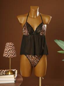 2 piezas Conjunto de lencería sexy de encaje y malla