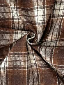 GlowEve CURVE Damskie spodnie w dużych rozmiarach z wysokim stanem, w brązowe kratki, w kontrastowym kolorze, ze ściągaczem w pasie, swobodne, długie