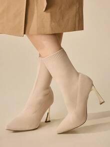 CUCCOO BASICS Women's Pointed Toe Daily Wear High Heel Ankle Boots - Apricot - View 6