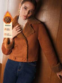 MOTF PREMIUM CURLY SUEDE BROWN FAUX FUR JACKET