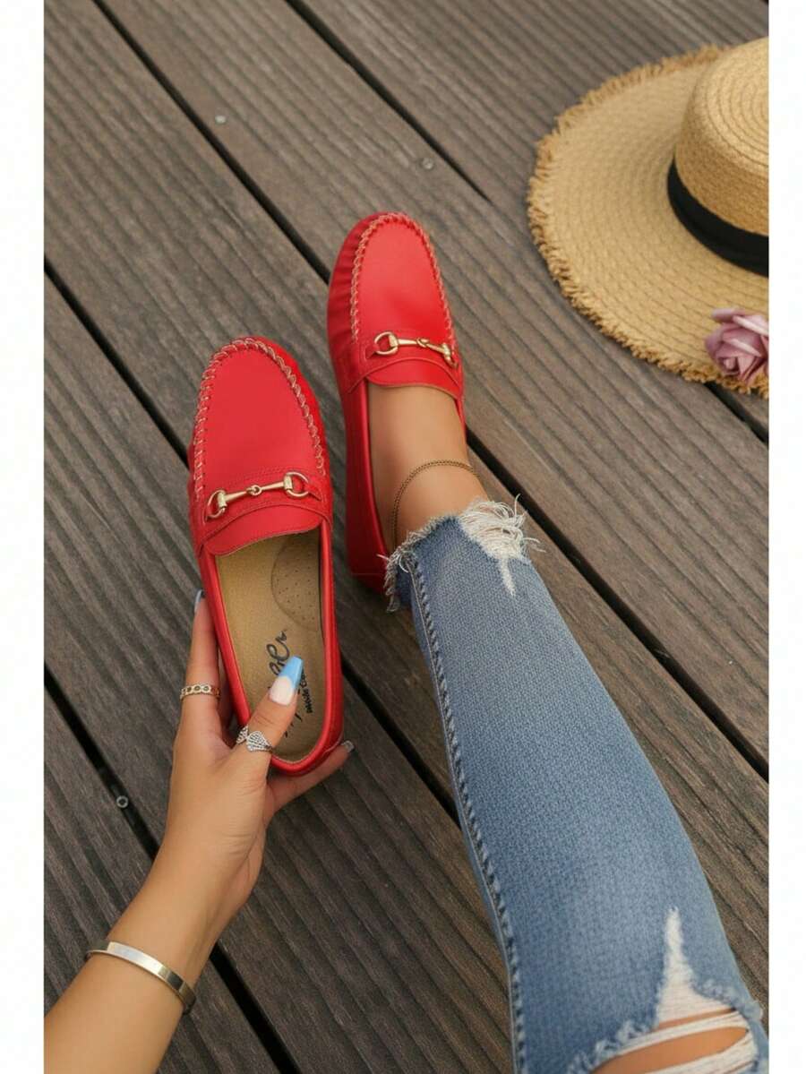 Women Loafers Shoes - Red - View 1