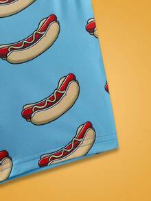 热狗印花、快餐印花、全身印花、薄荷蓝、街头风格、趣味、平角内裤、青少年、内衣 - 薄荷藍 - 查看 4