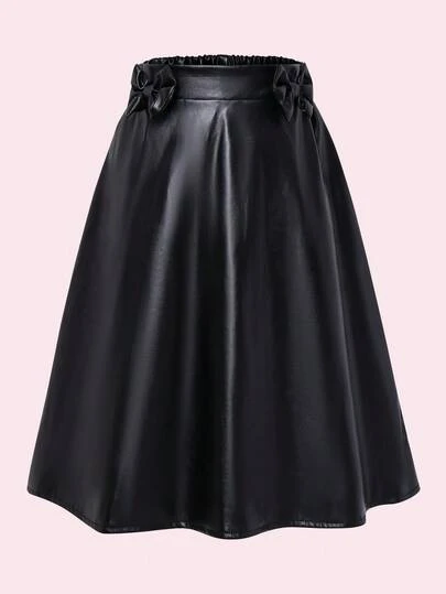 Girl & Girls' Autumn/Winter Skirt With Unique Bow Accent, Made Of Premium PU Fabric, Fashionable & Versatile For School, Shopping And More