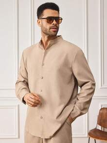 EASEVO 大码男士休闲纯色衬衫和裤子套装