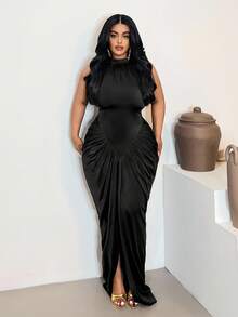 Maweii Plus Size Ruched Waist Sleeveless Bodycon Dress - Black - View 5