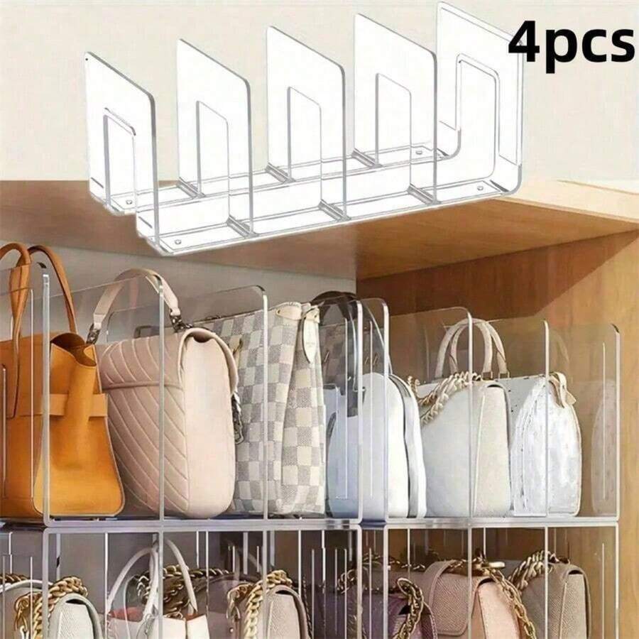 4PCS Clear Wardrobe Bag Storage Tote Purse Bag Divider Removable Cabinet Rack, Wardrobe Suitable For Bedroom Bathroom Office Practical Book Divider L Shape Storage Rack, Space Saving Storage Rack, Car Organizer Storage Bins Drawer Organizer, For Clothing Wardrobe Storage Closet Dividers Closet Dividers Sweater Sock Pants Jeans Underwear - transparent - View 1