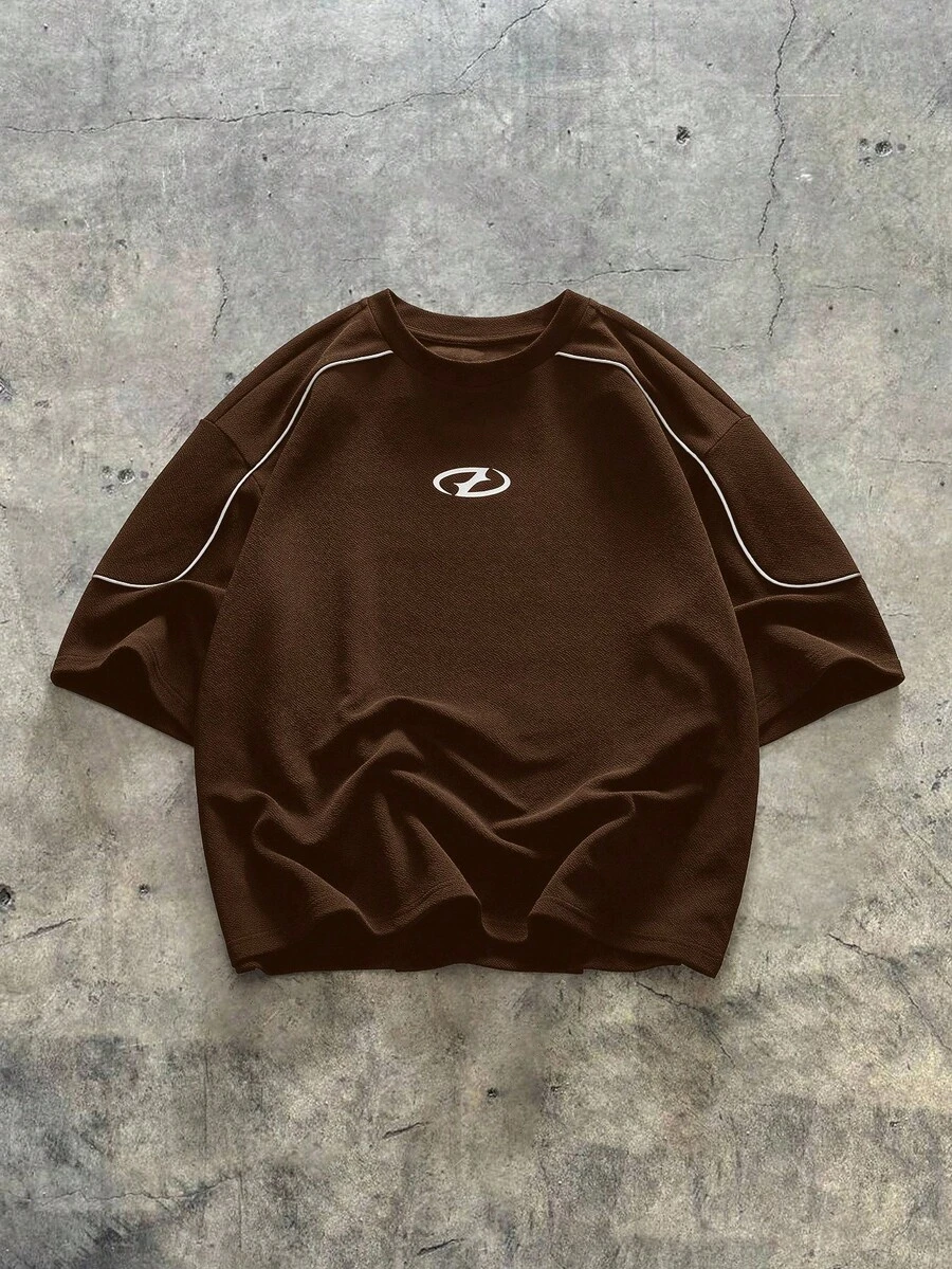 AXEPEAK Men's Knit Casual Loose Fit Short Sleeve T-Shirt - Brown - View 1