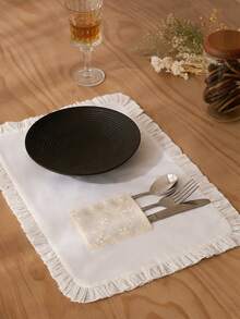 Ruffled Embroidered Cotton Coasters In Pink, Beige, Apricot, Delicate And Fresh For Tableware, Bowls, Tea Cups, Heat Insulation Pad To Protect Tabletop