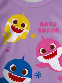BABY SHARK X SHEIN Baby Girl Cute Cartoon Shark & Letter Graphic Short Sleeve T-Shirt, Casual Everyday Wear - White - View 4