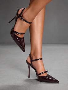 CUCCOO SZL Casual Versatile Solid Color Women's Pointed Toe Backless High Heel Pumps - Brown - View 10