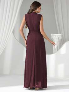 Coutiva Vestido de noche de lujo, cuello de lentejuelas y perlas, vestido de fiesta elegante de alta gama