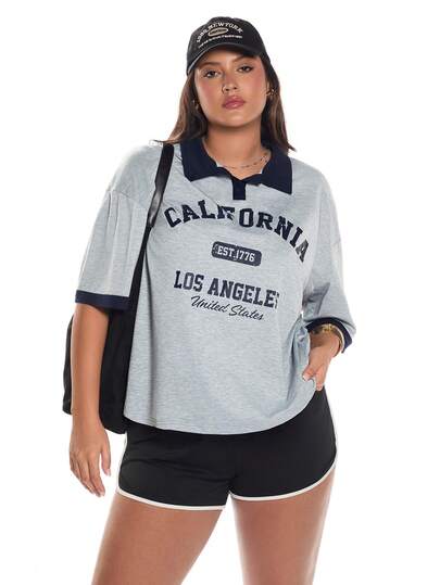 Solavibe 大码休闲街头风格时尚撞色设计半拉链领 Polo 超大短袖 T 恤，适合夏季、返校季