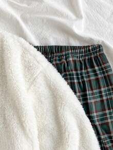 2 件男童字母图案长袖上衣和绿色格子裤羊毛睡衣套装，秋冬 - 綠色 - 查看 6