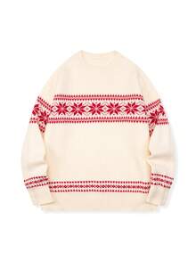 Manfinity Homme Men's Snowflake Pattern Crew Neck Long Sleeve Casual Sweater, Autumn/Winter, Christmas Sweater Graphic - Multicolor - View 3