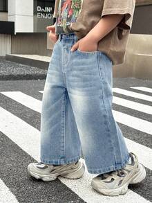 Baby Boy Casual Loose Fit Blue Denim Jeans With Pockets - Light Wash - View 1