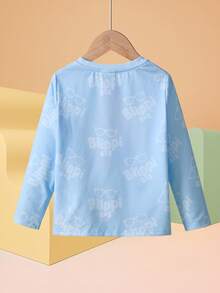 Blippi X SHEIN Young Boy Cartoon Graphic Crew Neck Long Sleeve T-Shirt - Blue - View 3