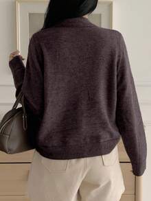 DAZY New Arrival Solid Color Casual Bowknot Tie Sweater For Women, Autumn - Brown - View 3