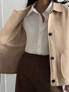 DAZY Women's Casual Loose Fit Turndown Collar Jacket, Autumn/Winter Women Coats - Khaki - View 7