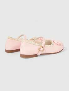 ROMWE Kawaii Women's Brown Loafers, Closed Toe Mary Jane Flats, Bow Lace Lolita Ballet Flat Shoes - Pink - View 4