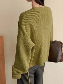 Dazy-Less Women's Elegant Cardigan Sweater, Casual Business Style With Oblique Placket And Waist Cinching, Suitable For Autumn And Winter - Green - View 8