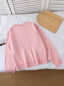SHEIN Women's Floral Pattern Crew Neck Long Sleeve Long Sweater, Pink - Pink - View 2