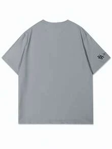 Manfinity EMRG 男士字母印花宽松休闲圆领短袖T恤 - 灰色 - 查看 2