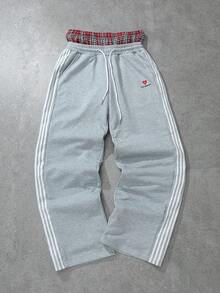 PAVTROS 男士休闲街头时尚仿两件套运动裤，厚针织慢跑裤，松紧腰带抽绳，简约“洛杉矶”图案，适合日常、时尚、返校、户外、休闲、运动、节日礼物、男友礼物 - 淺灰色 - 查看 3