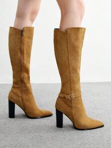 CUCCOO BIZCHIC Women's Pointed Toe Fashionable Versatile Commuting High Heel Boots - Camel - View 3