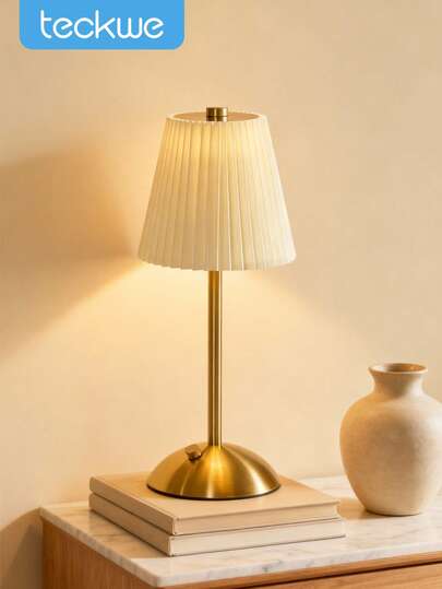 Teckwe Portables Cordless Table Lamp, Fabric Shade Desk Lamp, Rechargeable Battery Powered Lighting, Dimmable Light For Dining Room, Bedroom, Bedside, Bar, Night Light, Camping, Balcony, Nordic Style