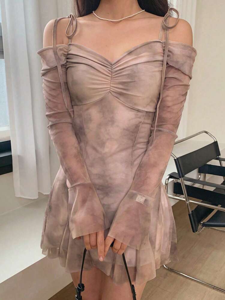 Women's Sleeveless Long Sleeve Cut-Out Waist Short Dress Sundress,Mini Dress