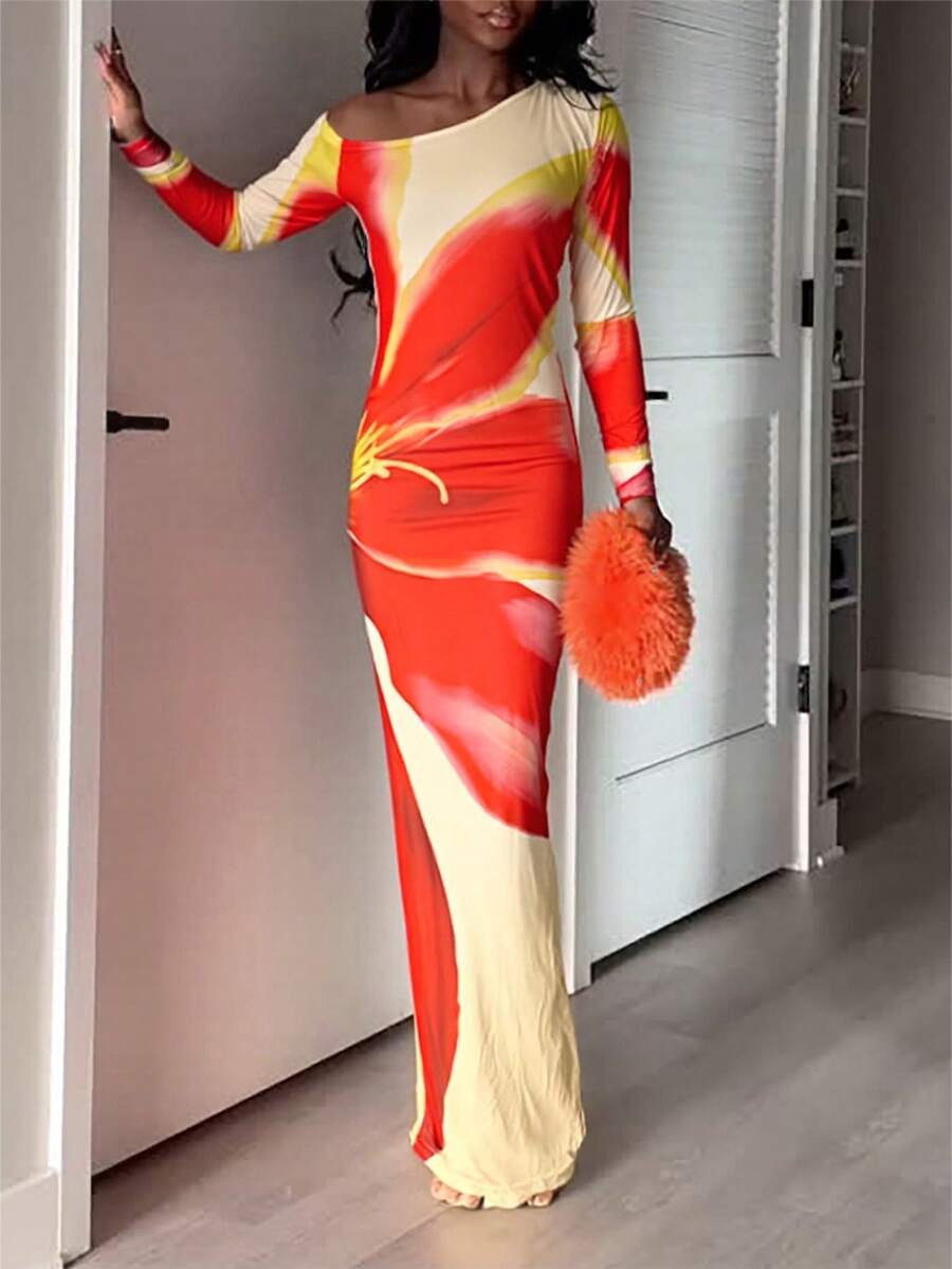Eryvara Váy dài ôm sát in hoa dành cho nữ - Nhiều màu - Xem 1