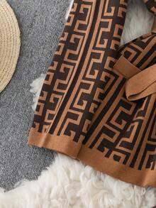 Modelyn Plus Size Printed Long Sleeve Top And Pants Sweater Set - Brown - View 3