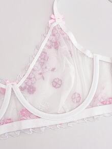 PetitDoll Plus Size Romantic Embroidered Sweet Women's Underwire Push-Up Lingerie Bra - Multicolor - View 9