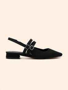 CUCCOO BASICS Women's Fashionable Versatile Commuting Minimalist Open-Back Flats For Christmas - Black - View 4