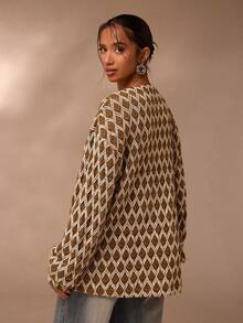 Glamine 女式时尚复古百搭V领纽扣长袖夹克 - 彩色 - 查看 2