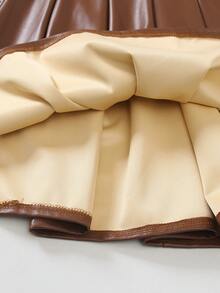 SHEIN Girls' Sweet White Pleated Skirt, Made Of Soft Leather Material, Versatile And Fashionable, Easy To Wear, Suitable For Daily School, Outing, Vacation, Sports And Various Outdoor Activities - Coffee Brown - View 7