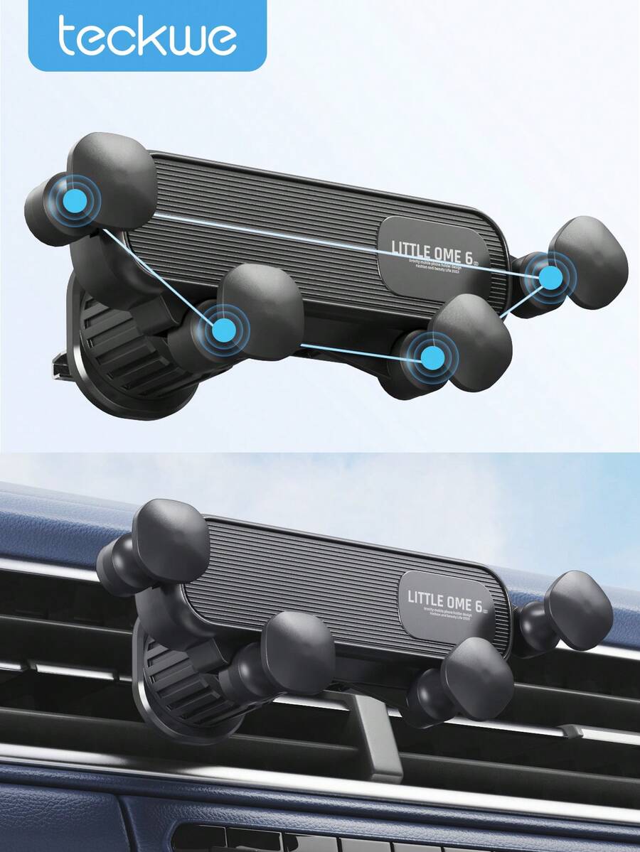 Teckwe 重力车载手机支架，出风口手机支架，永不堵塞出风口夹手机支架，兼容 和 Android 手机，黑色 - 黑色 - 查看 1