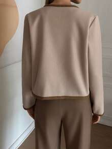 Elyressa 女式秋季金属单排扣长袖口袋休闲夹克 - 卡其色 - 查看 2