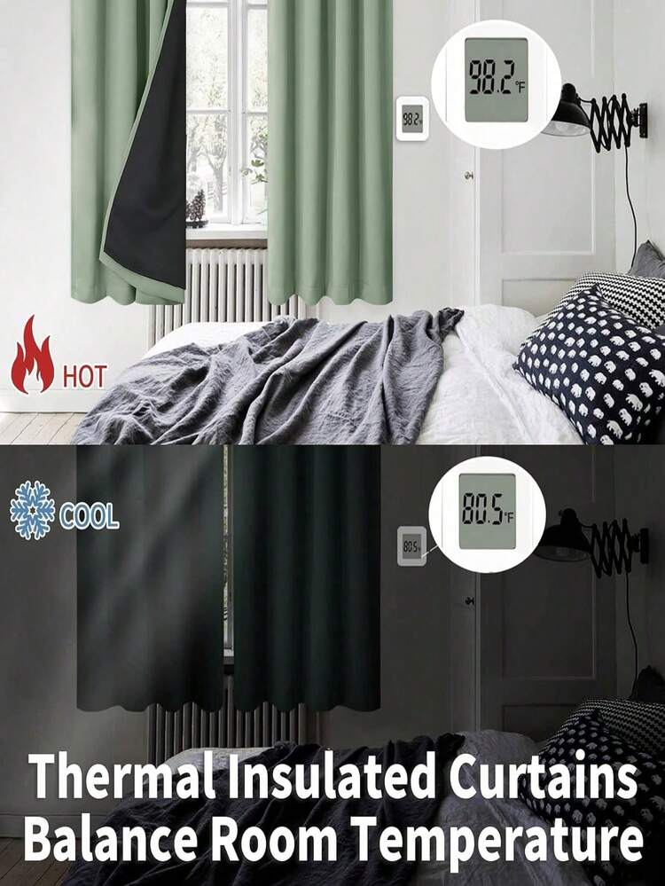 1pc Blackout Curtains, Thermal Insulated & UV Blocking Curtains For Living Room & Bedroom, Suitable For Darkening Rooms And Home Decor, Autumn/Winter - Green - View 5