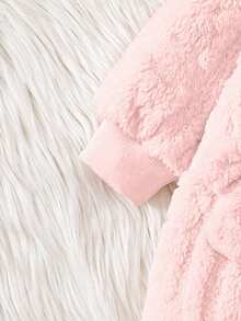 SHEIN Mono con capucha de manga larga de forro polar reversible con estampado de oso lindo para bebé niña, ropa de abrigo casual de invierno