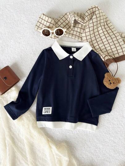 Playful Pals 秋冬款幼儿男童休闲平领前扣长袖 Polo 衫